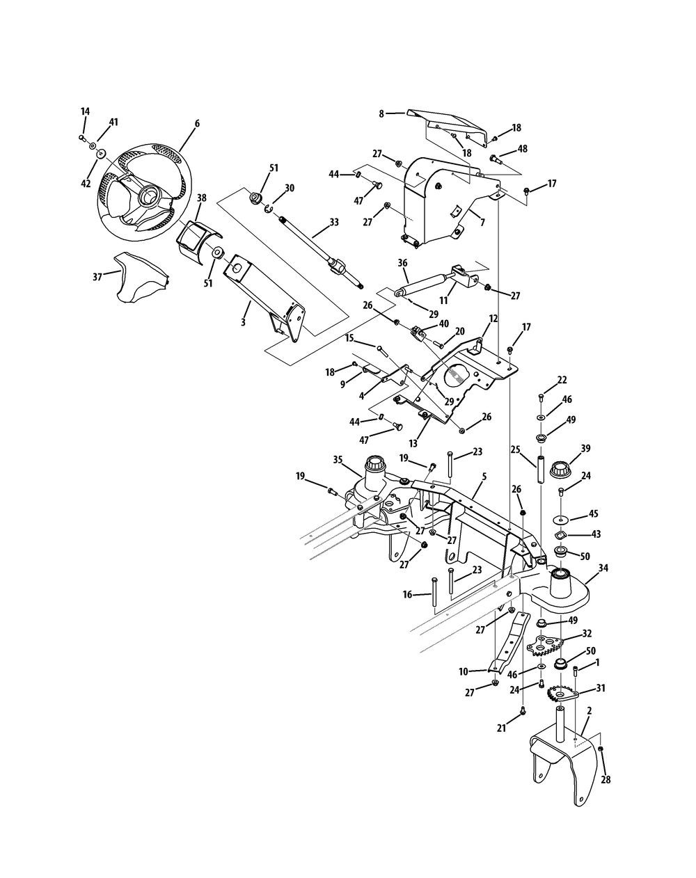 Steering Column And Axles Diagram and Parts List for Z-FORCES46 (17AF5BHH-17AF5BHH010)(2011) Cub Cadet Lawn Tractor